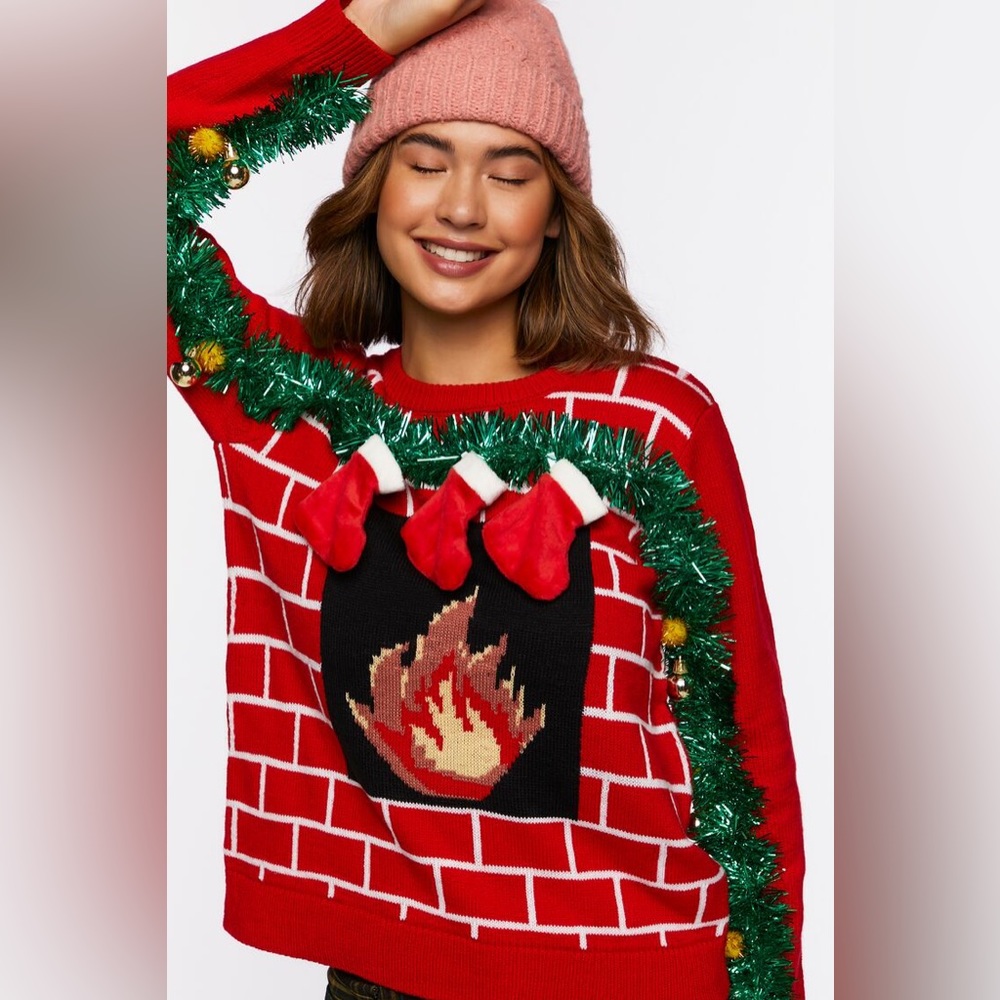 Matching Sweater Set!  Forever 21 Fireplace Christmas Sweater with dog sweater